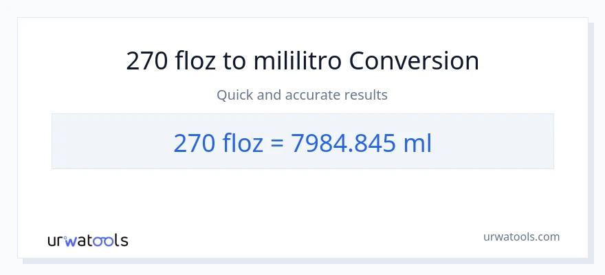 270 mga onsa ng likido patungong mga mililitro na conversion