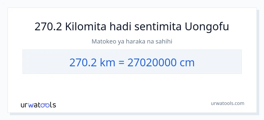 Ubadilishaji wa 270.2 kilomita hadi Sentimita