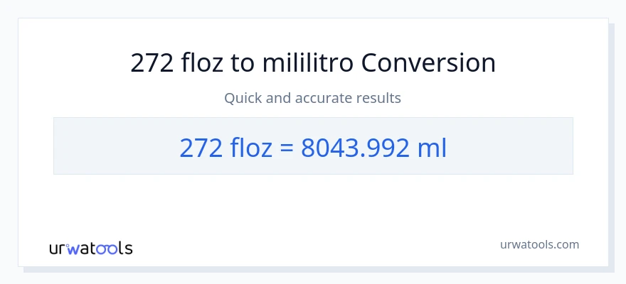 272 mga onsa ng likido patungong mga mililitro na conversion
