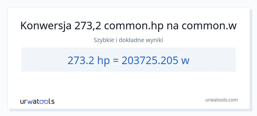 Konwersja 273.2 moc w koniach mechanicznych do watów