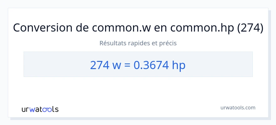 Conversion 274 watts vers chevaux-vapeur