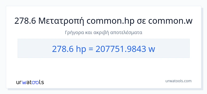 Μετατροπή 278.6 ιπποδύναμη σε βατ