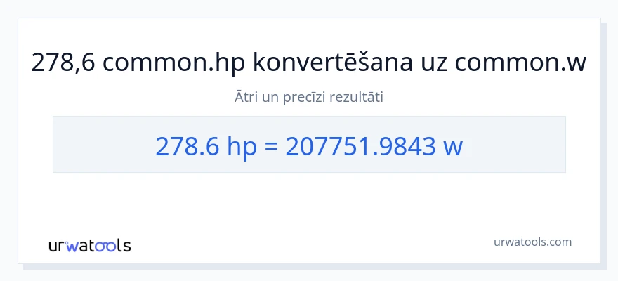 278.6 zirgspēki uz vati konversiju