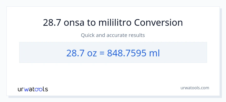 28.7 Mga onsa patungong mga mililitro na conversion