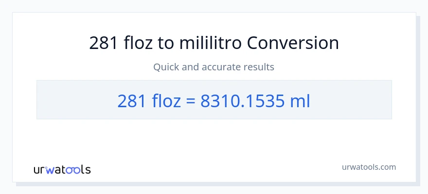 281 mga onsa ng likido patungong mga mililitro na conversion