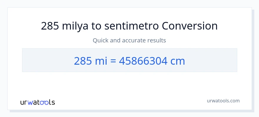 285 milya patungong Mga Sentimetro na conversion