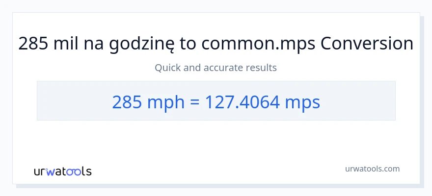 Konwersja 285 mil na godzinę do Meters Per Second