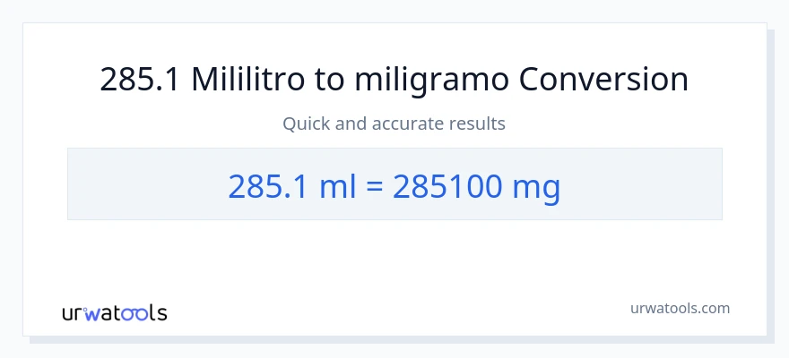 285.1 mga mililitro patungong miligramo na conversion