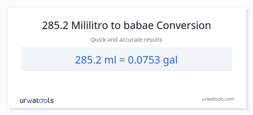 285.2 mga mililitro patungong Mga galon na conversion
