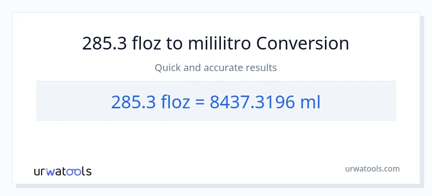285.3 mga onsa ng likido patungong mga mililitro na conversion