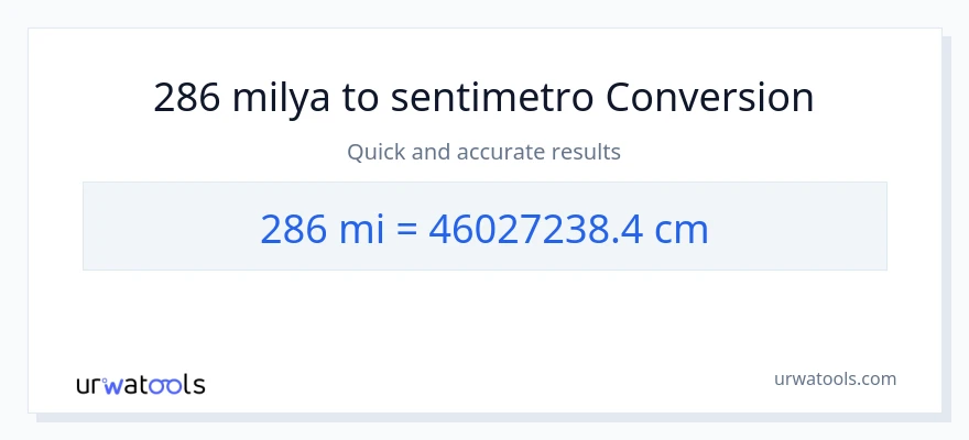 286 milya patungong Mga Sentimetro na conversion
