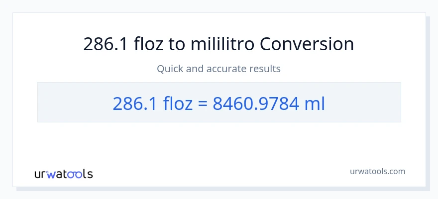 286.1 mga onsa ng likido patungong mga mililitro na conversion