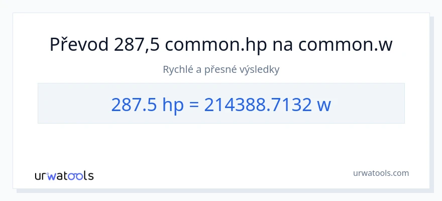 Konverze z koňská síla na watty: 287.5