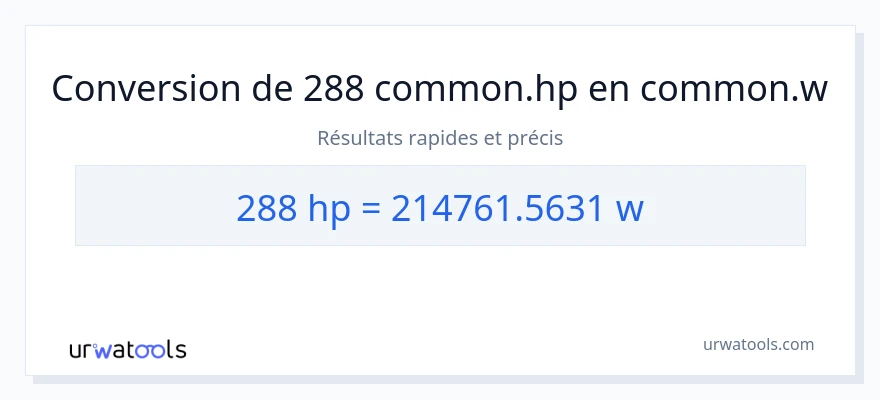 Conversion 288 chevaux-vapeur vers watts