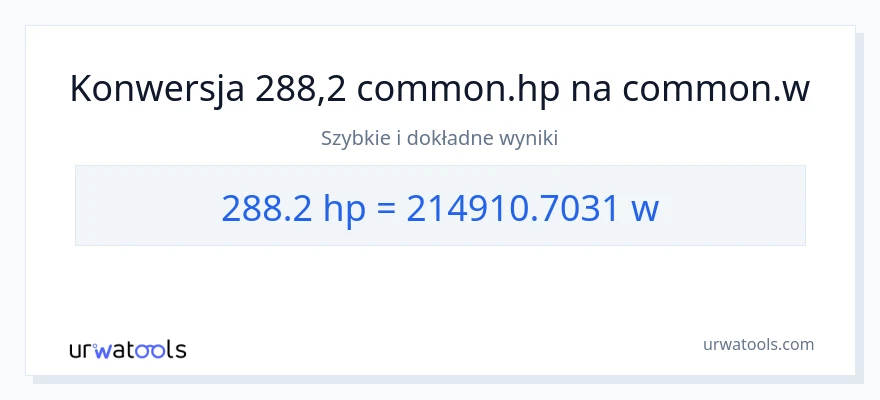 Konwersja 288.2 moc w koniach mechanicznych do watów