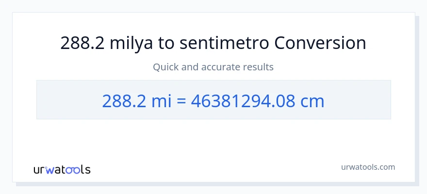 288.2 milya patungong Mga Sentimetro na conversion
