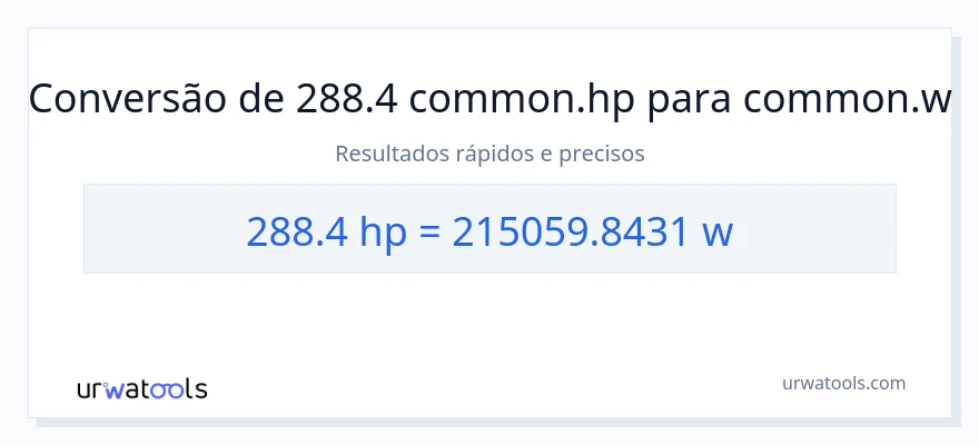 Conversão de 288.4 cavalos de potência para watts