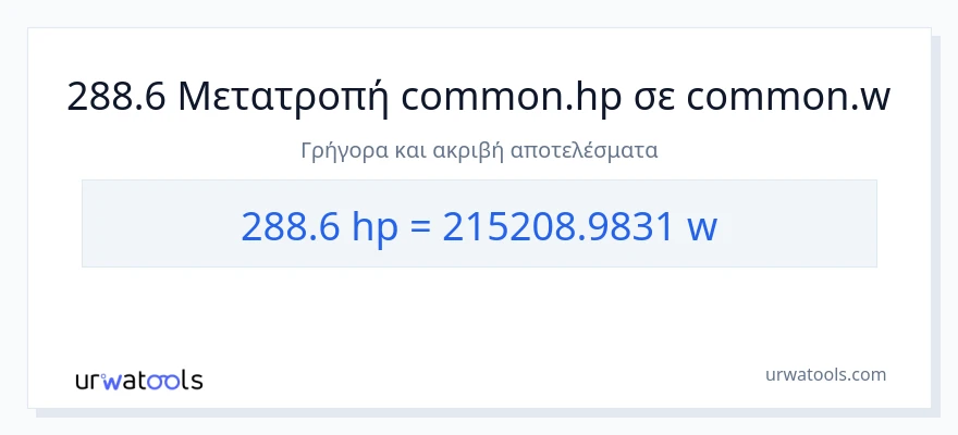 Μετατροπή 288.6 ιπποδύναμη σε βατ