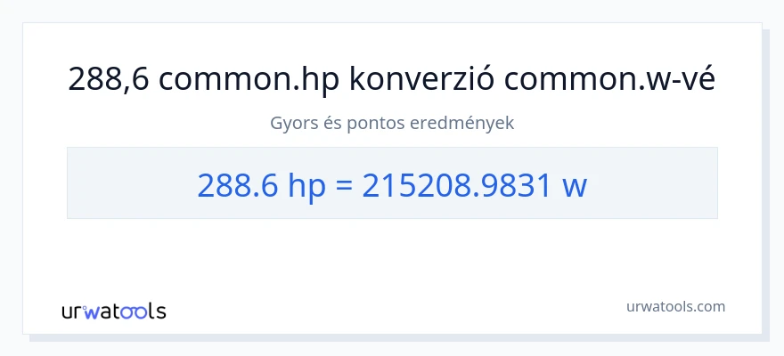 288.6 lóerő - watt konverzió