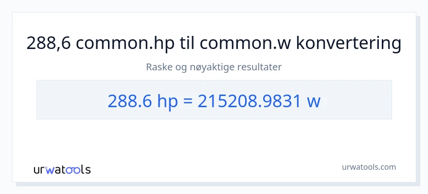 288.6 hestekrefter til watt konvertering
