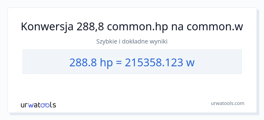 Konwersja 288.8 moc w koniach mechanicznych do watów