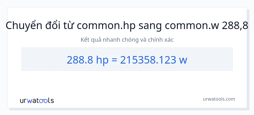 Chuyển đổi 288.8 mã lực sang watt