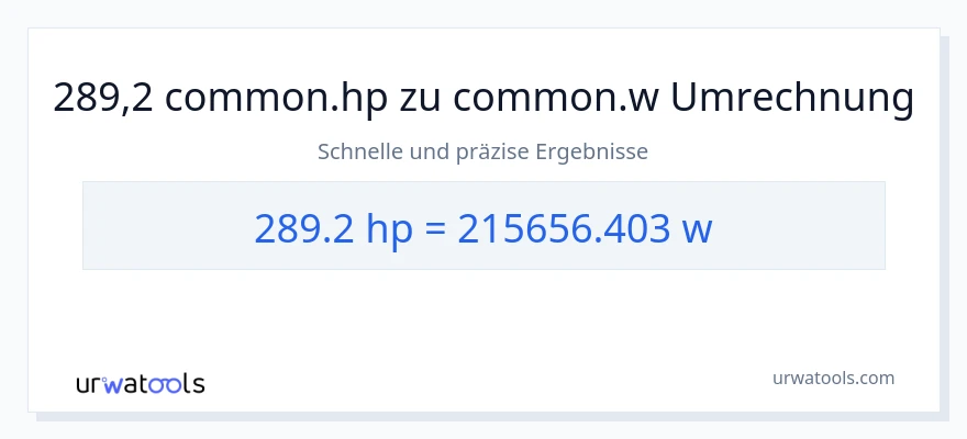 289.2 PS zu Watt Umwandlung
