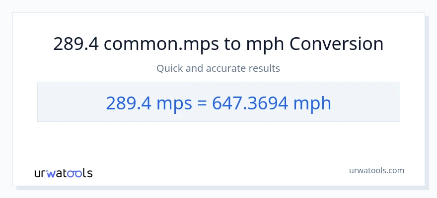 289.4 Meters Per Second patungong milya kada oras na conversion