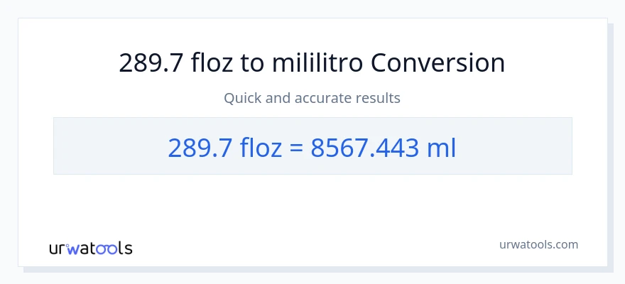 289.7 mga onsa ng likido patungong mga mililitro na conversion
