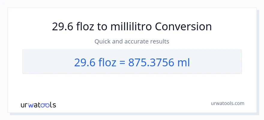 Conversione da 29.6 once fluide a millilitri