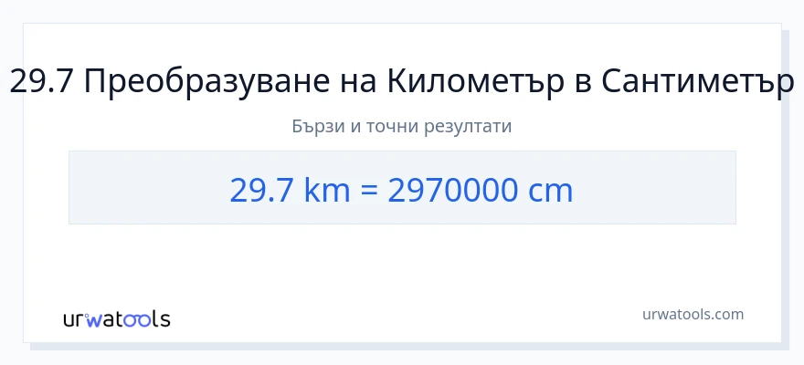 29.7 конверсия от километри до Сантиметри