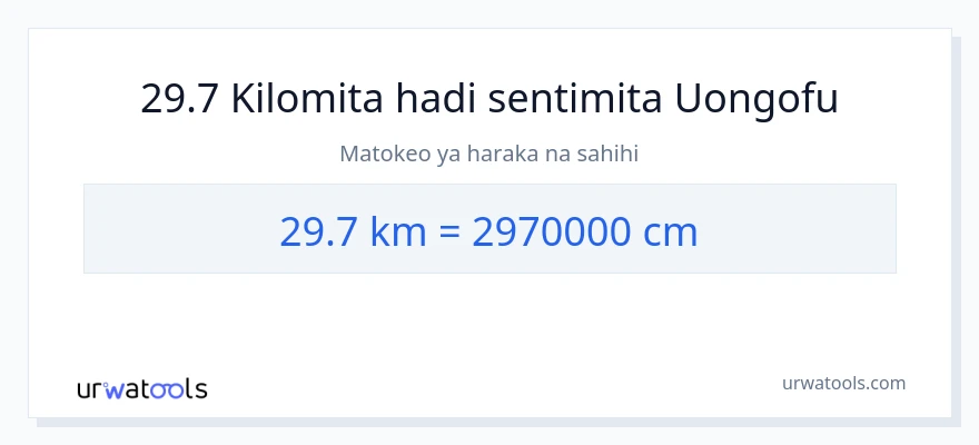 Ubadilishaji wa 29.7 kilomita hadi Sentimita