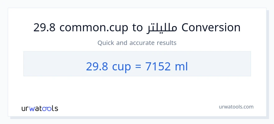 التحويل من 29.8 أكواب إلى ملليلتر