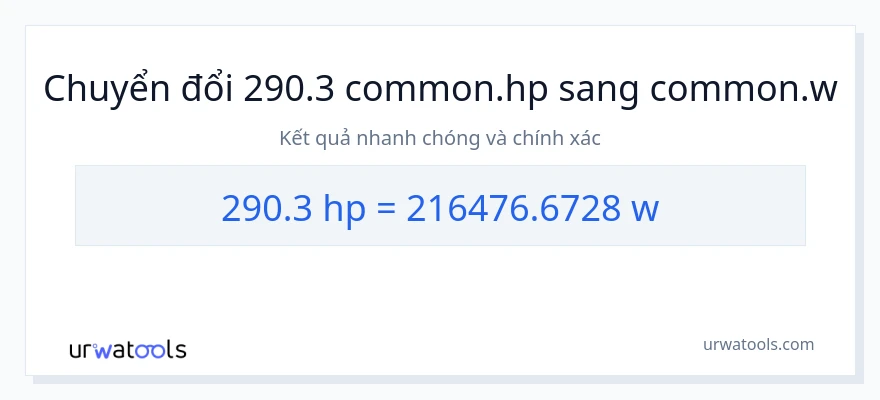 Chuyển đổi 290.3 mã lực sang watt