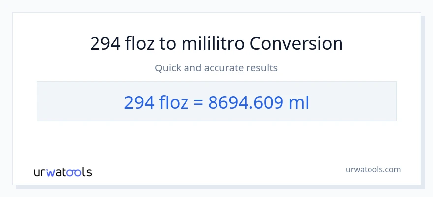 294 mga onsa ng likido patungong mga mililitro na conversion