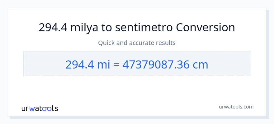 294.4 milya patungong Mga Sentimetro na conversion