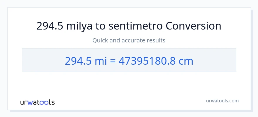 294.5 milya patungong Mga Sentimetro na conversion