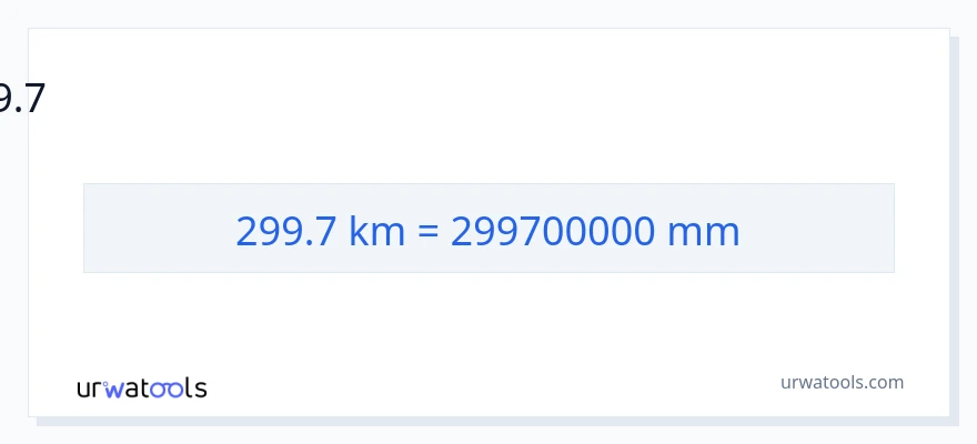299.7 കിലോമീറ്റർ ൽ നിന്ന് മില്ലിമീറ്റർ ലേക്ക് പരിവർത്തനം