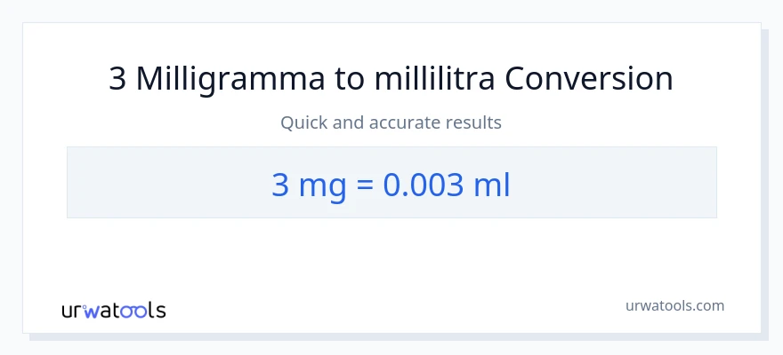 3 milligrammaa - millilitraa muunnos
