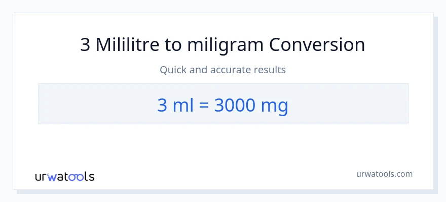 3 mililitre'den miligram'e dönüşüm