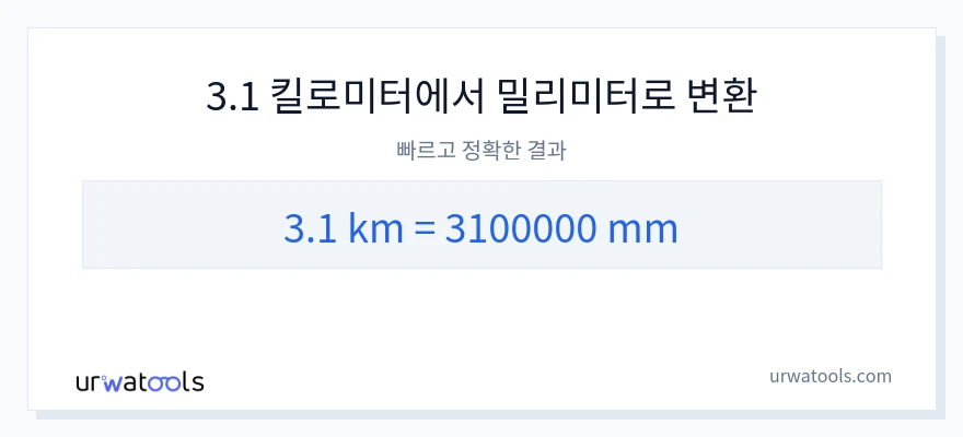 3.1 킬로미터에서 밀리미터으로의 변환