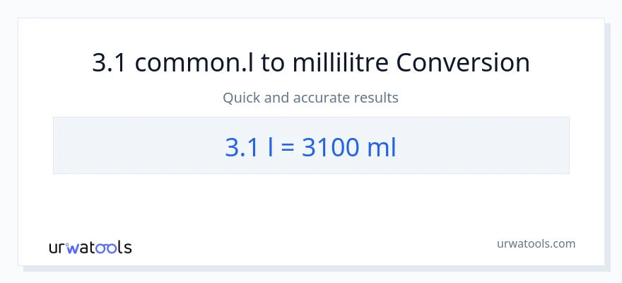 Conversion 3.1 Liters vers millilitres