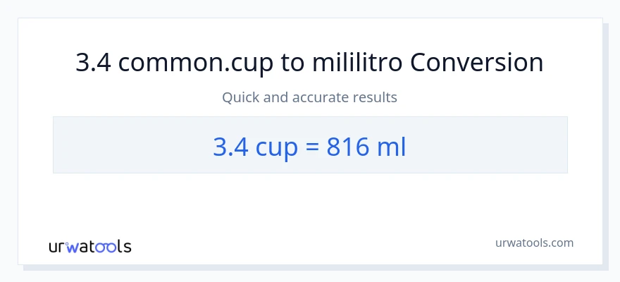 3.4 mga tasa patungong mga mililitro na conversion