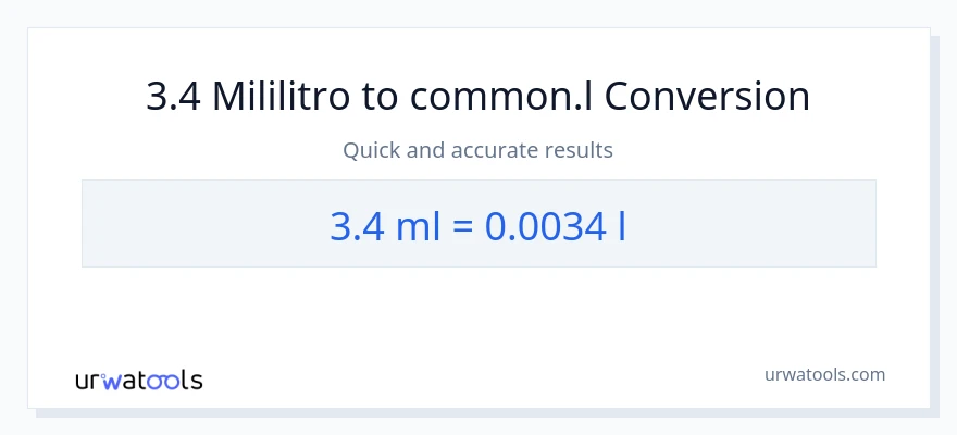 3.4 mga mililitro patungong Liters na conversion