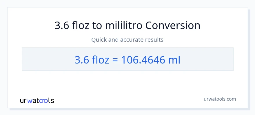 3.6 mga onsa ng likido patungong mga mililitro na conversion
