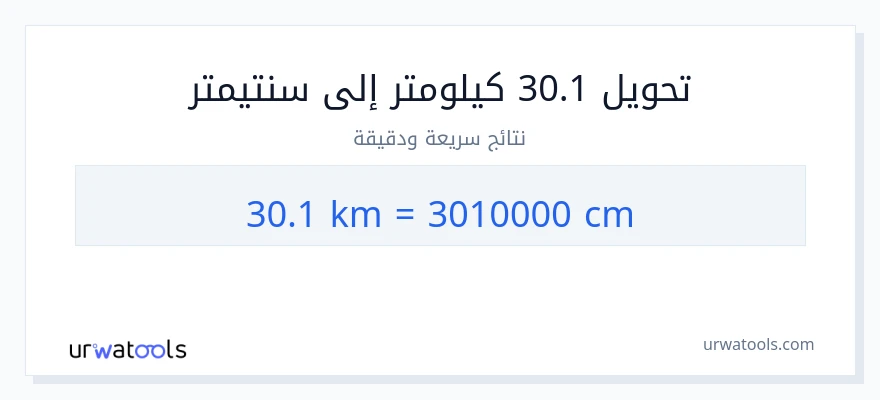 التحويل من 30.1 كيلومترات إلى سنتيمترات
