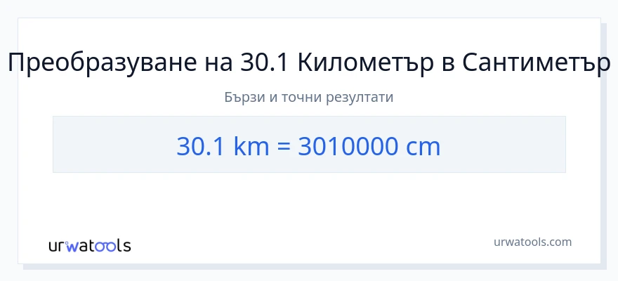 30.1 конверсия от километри до Сантиметри
