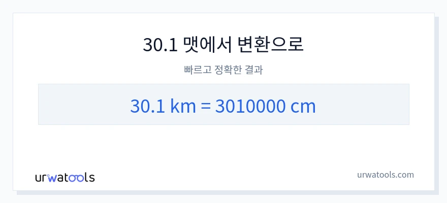 30.1 킬로미터에서 센티미터으로의 변환