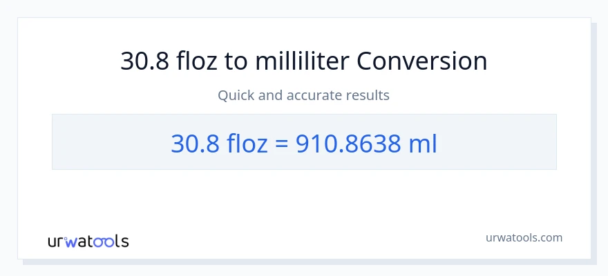 30.8 flydende ounces til milliliter konvertering