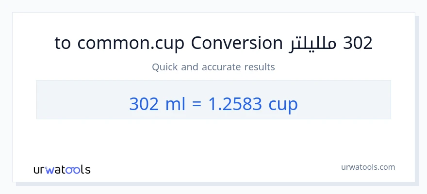 التحويل من 302 ملليلتر إلى أكواب